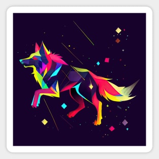 Geometric wolf jumping among the stars Magnet